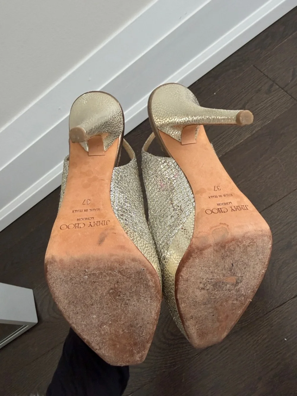 Jimmy Choo silver/gold peeptoe slingback 37 - Picture 6 of 6